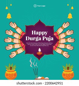 Creative banner design of Indian festival happy durga puja template.