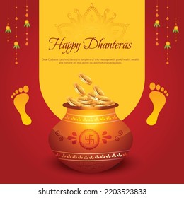 Creative Banner Design Of Indian Festival Happy Dhanteras Template.