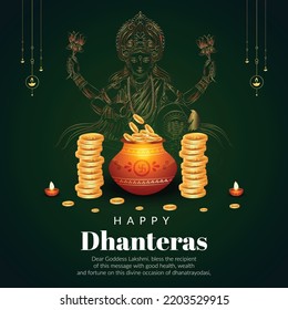 Creative Banner Design Of Indian Festival Happy Dhanteras Template.