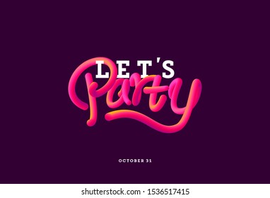 Creative banner design with Lets Party calligraphy. Colorful art for Halloween night party.