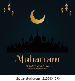 Creative banner design of Muslim festival muharram Islamic new year vector illustration.