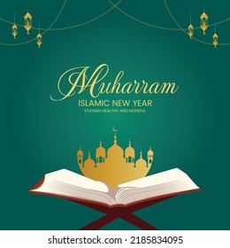 Creative banner design of Muslim festival muharram Islamic new year vector illustration.