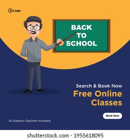 Creative banner design of online classes for all subjects. Vector graphic illustration.