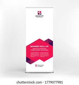 Creative banner design, roll-up stand for advertising, conferences, seminars, poster template for placing photos and text. Creative background for presentation