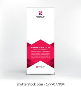 Creative banner design, roll-up stand for advertising, conferences, seminars, poster template for placing photos and text. Creative background for presentation