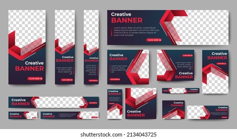 Creative banner design web template Set, Horizontal header web banner. Modern Gradient red and black cover header background for website. Social Media Cover ads banner, flyer, invitation card