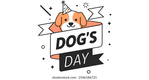 Creative banner of dog theme,minimalistic flat vector illustration with plain background.