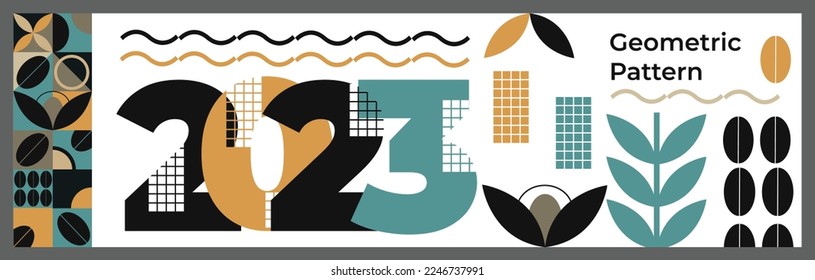Creative banner with geometric pattern 2023. Greeting card design. Vector illustration.