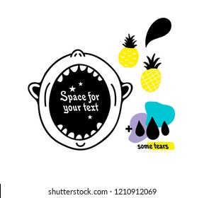 Creative banner human face with opened mouth. Vector illustration for messages.