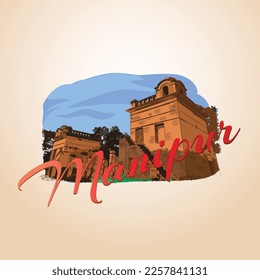 Creative banner for the Indian state of Manipur with the illustration of Kangla Fort.