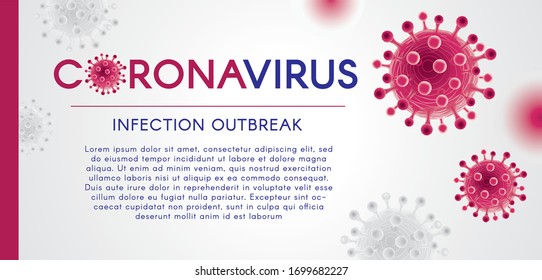 Creative banner with Inscription coronavirus on white background. Wuhan virus disease. Infections outbreak. Infographic, Logo, symbol. Vector illustration.