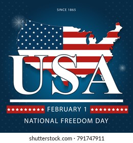 creative banner or postcard of the national day of freedom in the US with a map of America
