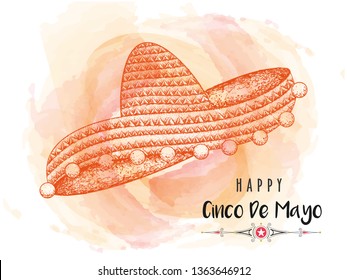 Creative banner or poster design with illustration of sombrero hat for Happy Cinco De Mayo celebration concept.