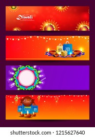 Creative  banner or poster, header for happy Diwali with beautiful  design illustration of shubh diwali . 