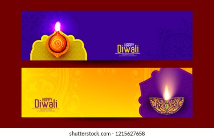 Creative  banner or poster, header for happy Diwali with beautiful  design illustration of shubh diwali . 