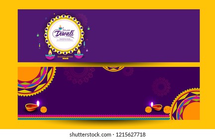 Creative  banner or poster, header for happy Diwali with beautiful  design illustration of shubh diwali . 