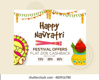 Creative banner or poster of Navratri celebration,grand discount festival offers.