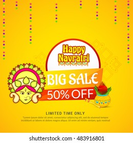 Creative banner or poster of Navratri celebration,grand discount festival offers.
