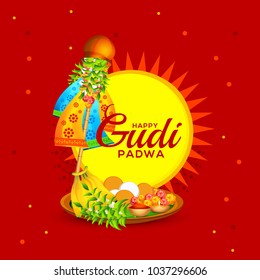 Creative Banner Or Poster of Occasion Gudi Padwa Celebration (Lunar New Year) Background.