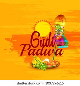 Creative Banner Or Poster of Occasion Gudi Padwa Celebration (Lunar New Year) Background.