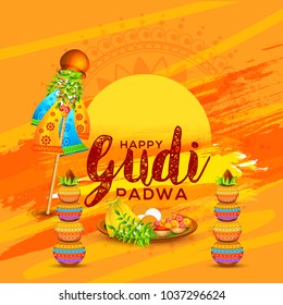 Creative Banner Or Poster of Occasion Gudi Padwa Celebration (Lunar New Year) Background.