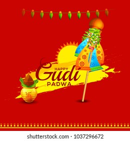 Creative Banner Or Poster of Occasion Gudi Padwa Celebration (Lunar New Year) Background.