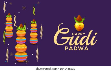 Creative Banner Or Poster of Occasion Gudi Padwa Celebration (Lunar New Year) Background.