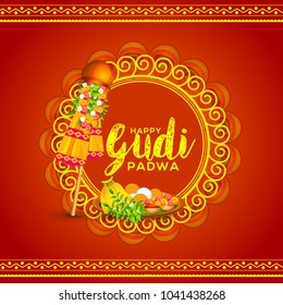 Creative Banner Or Poster of Occasion Gudi Padwa Celebration (Lunar New Year) Background.