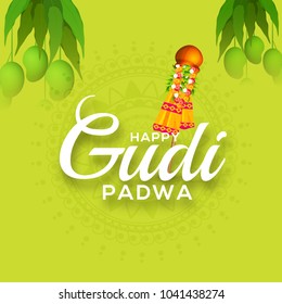 Creative Banner Or Poster of Occasion Gudi Padwa Celebration (Lunar New Year) Background.