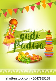 Creative Banner Or Poster of Occasion Gudi Padwa Celebration (Lunar New Year) Background.