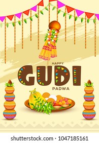 Creative Banner Or Poster of Occasion Gudi Padwa Celebration (Lunar New Year) Background.