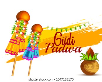 Creative Banner Or Poster of Occasion Gudi Padwa Celebration (Lunar New Year) Background.