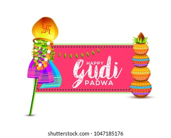 Creative Banner Or Poster of Occasion Gudi Padwa Celebration (Lunar New Year) Background.