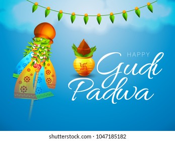 Creative Banner Or Poster of Occasion Gudi Padwa Celebration (Lunar New Year) Background.