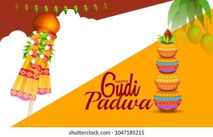 Creative Banner Or Poster of Occasion Gudi Padwa Celebration (Lunar New Year) Background.