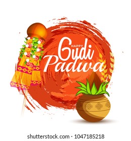 Creative Banner Or Poster of Occasion Gudi Padwa Celebration (Lunar New Year) Background.