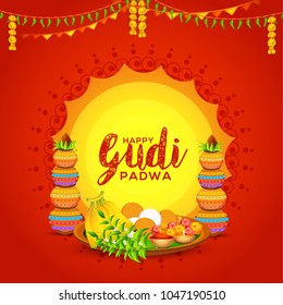 Creative Banner Or Poster of Occasion Gudi Padwa Celebration (Lunar New Year) Background.