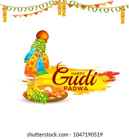 Creative Banner Or Poster of Occasion Gudi Padwa Celebration (Lunar New Year) Background.
