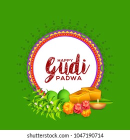 Creative Banner Or Poster of Occasion Gudi Padwa Celebration (Lunar New Year) Background.