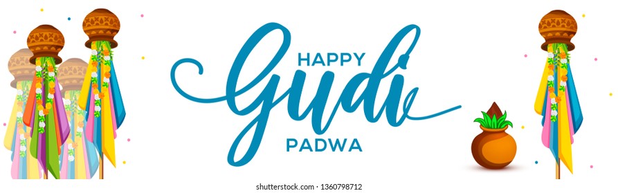 Creative Banner Or Poster of Occasion Gudi Padwa Celebration (Lunar New Year) Background.