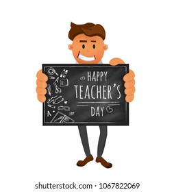 creative  banner or poster a pupil holding for Happy Teacher's Day with nice and creative design illustration . vector