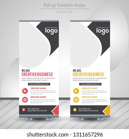 Creative Banner roll-up design, business concept. Graphic template roll-up for exhibitions, banner for seminar, layout for placement of photos. Universal stand for conference - Vector