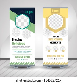 Creative Banner roll-up design, Restaurant concept. Graphic template roll-up for Food, banner for Restaurant, layout for placement of photos. 