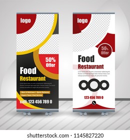 Creative Banner roll-up design, Restaurant concept. Graphic template roll-up for Food, banner for Restaurant, layout for placement of photos. 