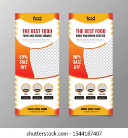 Creative Banner roll-up design, Restaurant concept. Graphic template roll-up for Food, banner for Restaurant, layout for placement of photos.