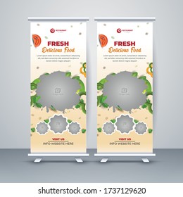 Creative Banner roll-up design, Restaurant concept. Graphic template roll-up for Food, banner for Restaurant, layout for placement of photos, Food & Restaurant Roll Up Design Set, Standee Design