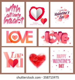 Creative Banner set with typographic collection for Happy Valentine's Day celebration.