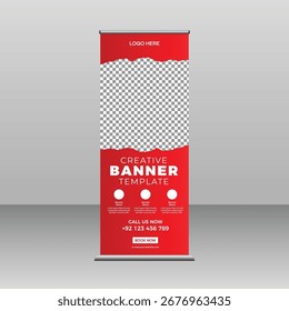 Creative banner template with red background. Book Now. X standy banner template vector illustration