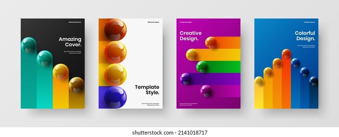 Creative banner vector design layout set. Abstract realistic balls corporate brochure concept composition.