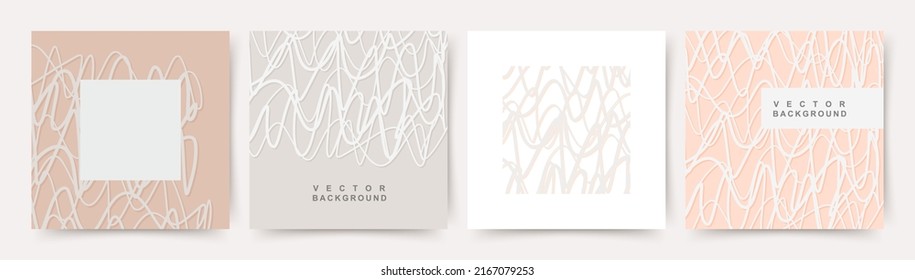 Creative banners with abstract hand drawn doodles, covers set in pastel colors. Modern vector layout design for branding, corporate identity, social media advertising